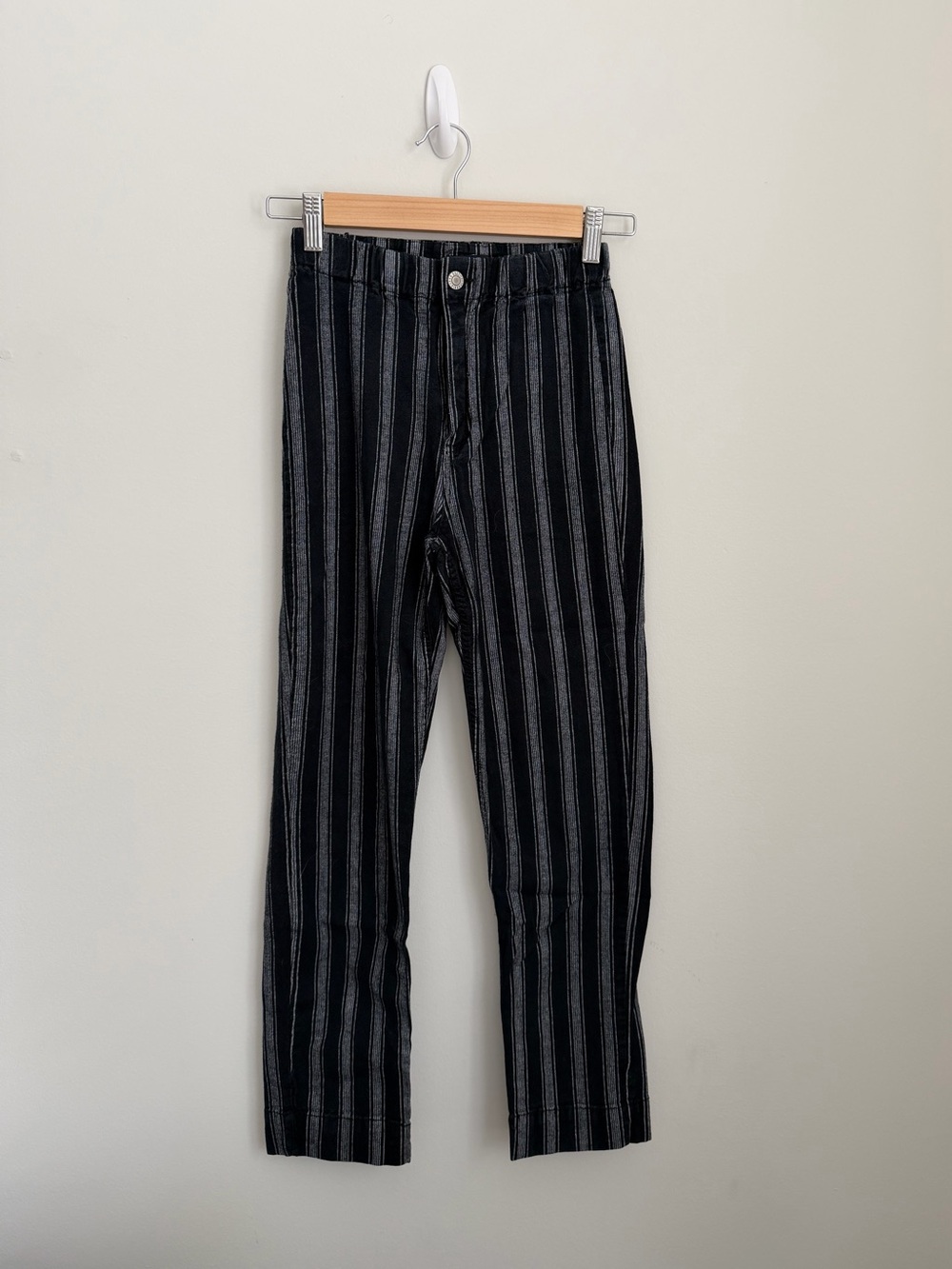 Brandy Melville Black and Gray Striped Straight-Leg Jeans